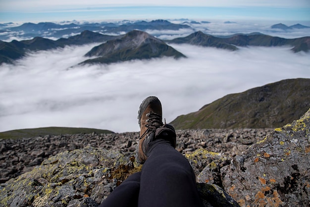 Photography of mountains, hiking, stones, hiking boots