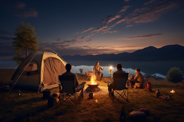 캠핑 모험을 즐기는 사람들의 사진