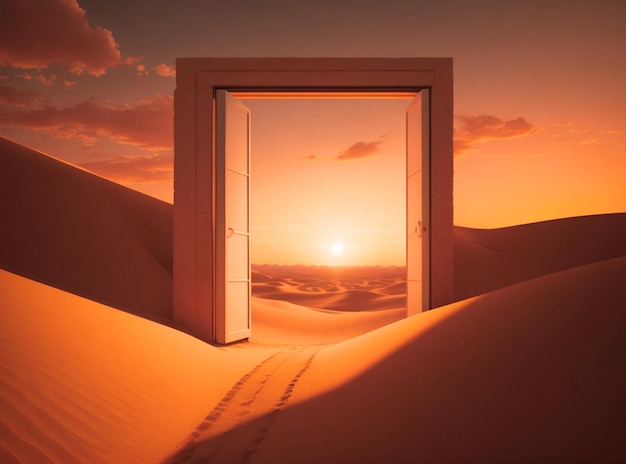 photography real open door desert Unknown and startup concept sunset