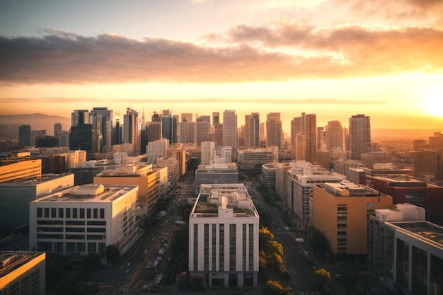 photography realities Top view of Photo office buildings sunset