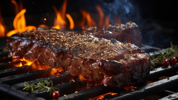 photography of a slice of meat on the barbecue