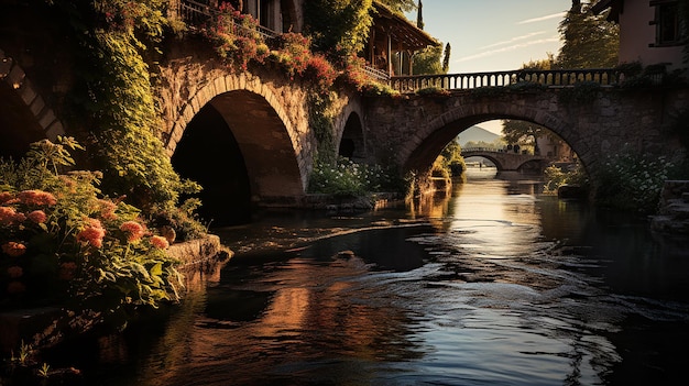 Photography of a Stone Bridge Arching Over a Serene