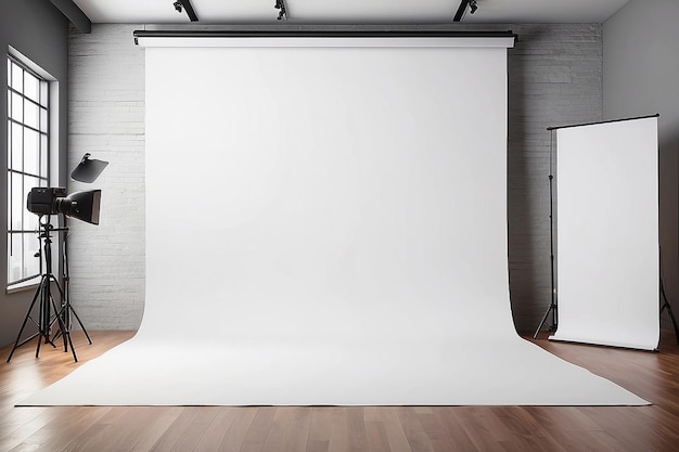 Photo photography studio backdrop mockup blank white space design showcase
