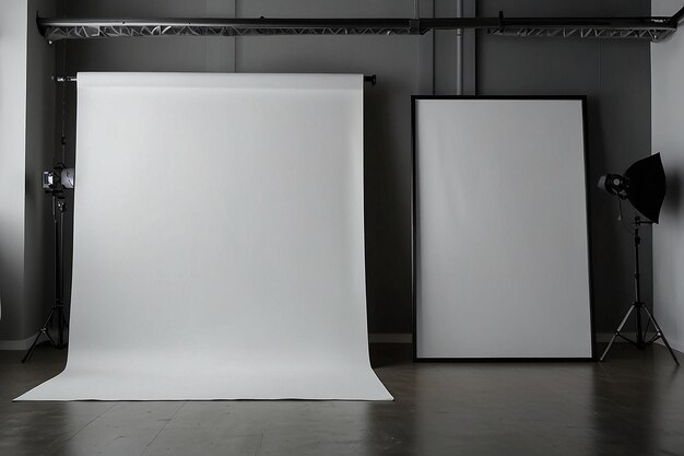 Foto fotografia studio banner mockup con spazio bianco vuoto per il posizionamento del vostro disegno