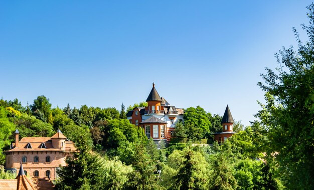 Photography on theme ancient brick castle with large tower