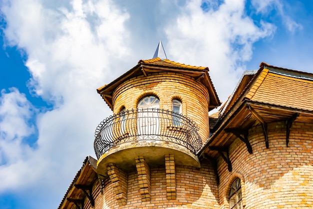 Photography on theme ancient brick castle with large tower