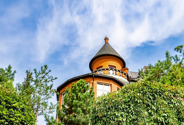 Photography on theme ancient brick castle with large tower