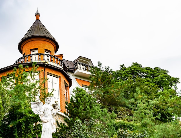 Photography on theme ancient brick castle with large tower