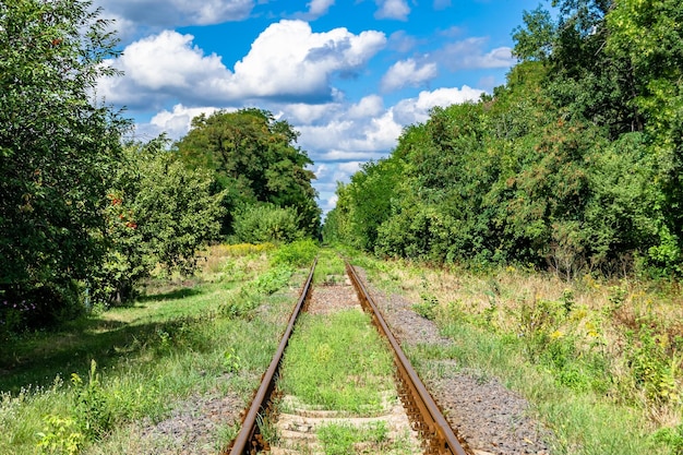 Photography to theme railway track after passing train on railroad