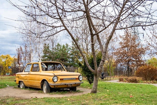 Photography on theme super old retro car Zaporozhets