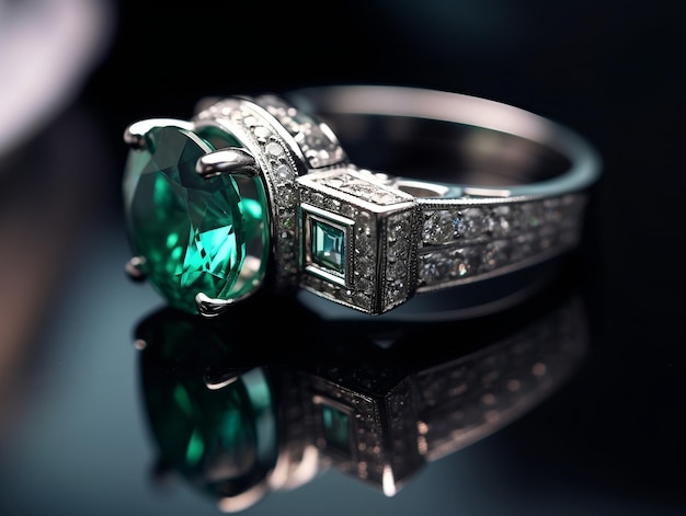 Photography of unique green emerald engagement ring design