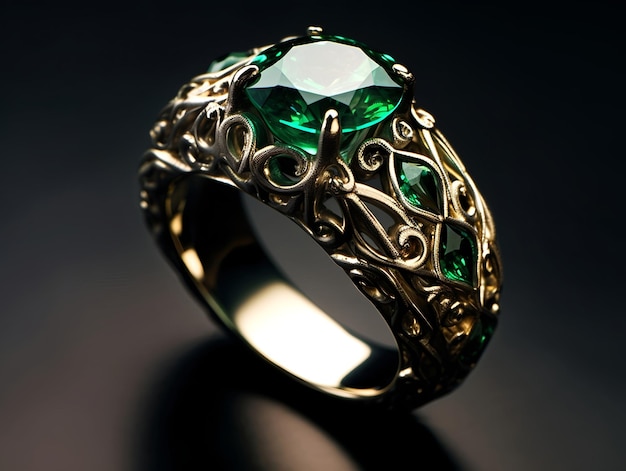 Photography of unique green emerald engagement ring design