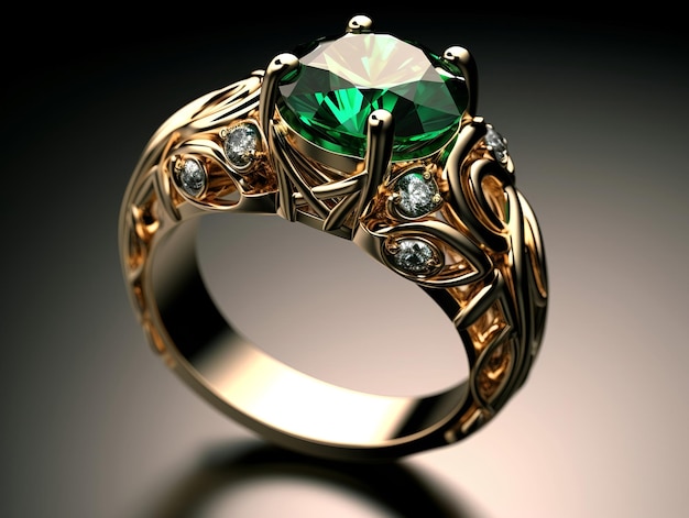 Photography of unique green emerald engagement ring design