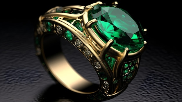 Photography of unique green emerald engagement ring design