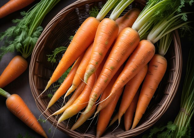 photography of vegetables fresh carrots in a basket professional lighting