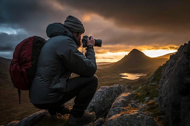 Семинар по фотографии для пейзажной фотографии Фотограф, снимающий пейзажи на открытом воздухе с помощью камеры Генеративный искусственный интеллект