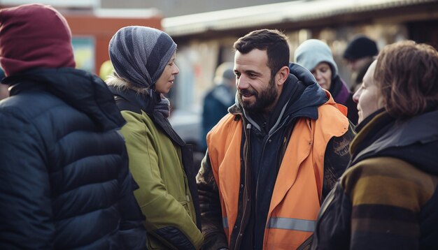 Foto fotografie di giovani assistenti sociali che interagiscono con i rifugiati