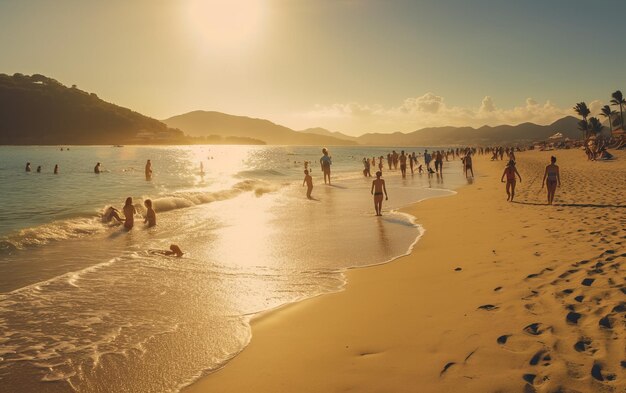 Photogrpah of beach people enjoying summer vacation