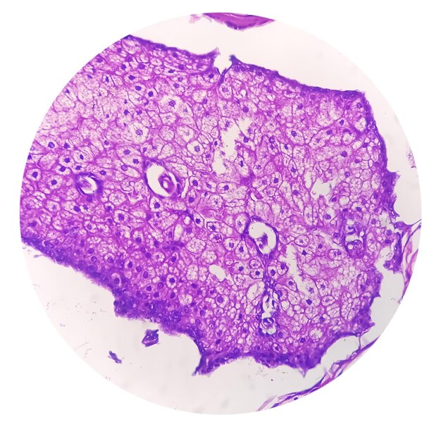 Foto fotomicrografico di carcinoma a cellule squamose invasivo del capezzolo di grado ii