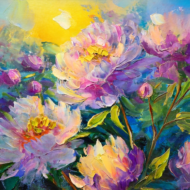 Photon Flowers Acrylic Paint Maximalism Bright Colors in Pink Purple Blue and Yellow
