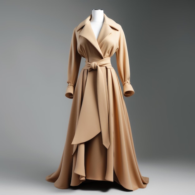 Photorael Exquisite 8K Lady's Camel Coat A Stunning Rendering with Detailed Lapel Design and Loos