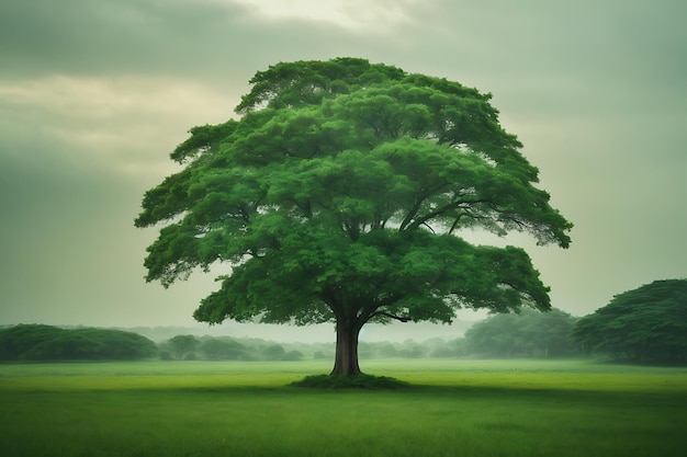 PhotoReal green world with a tree background