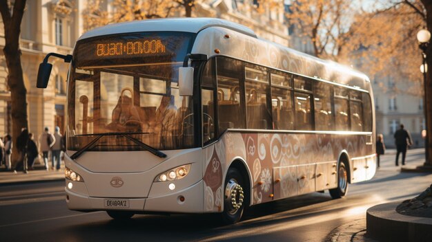 Photo photoreal white bus in paris looks like mars bar ice cream photo real