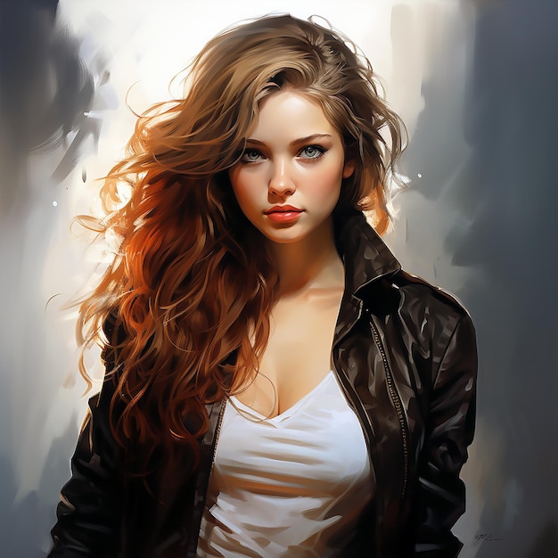 Photorealism halfbody portrait of a young woman