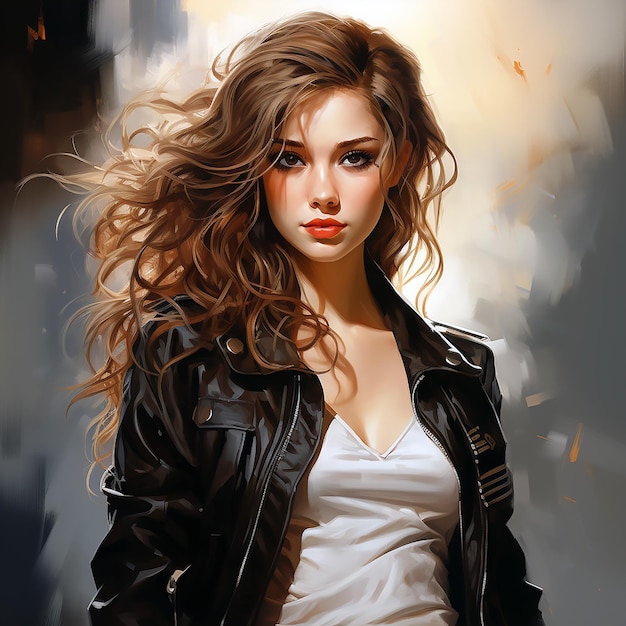Photorealism halfbody portrait of a young woman