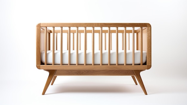 Photorealism Midcentury Modern White Oak Baby Crib