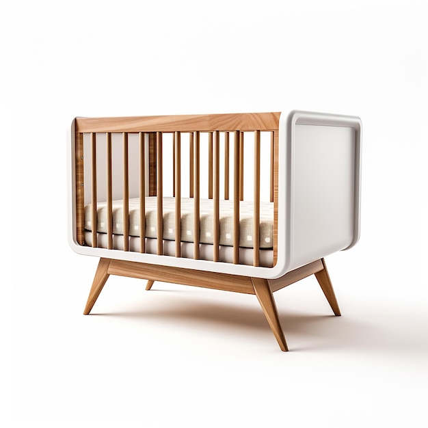 Photorealism Midcentury Modern White Oak Baby Crib