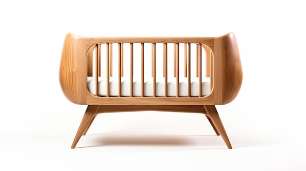 Photorealism Midcentury Modern White Oak Baby Crib