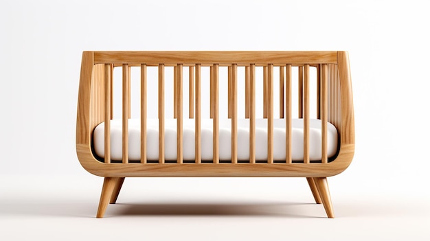 Photorealism Midcentury Modern White Oak Baby Crib