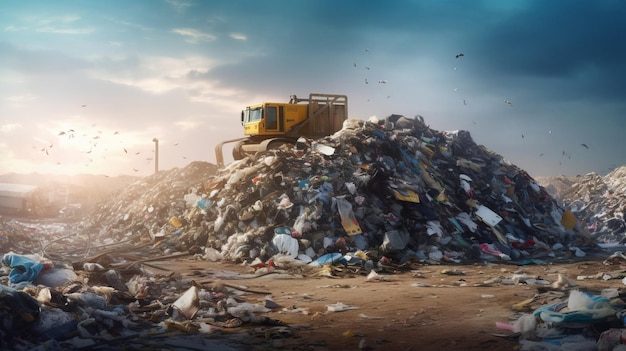 写真 埋め立て地汚染と廃棄物リサイクルのコンセプトにおけるゴミ山のフォトリアリズム