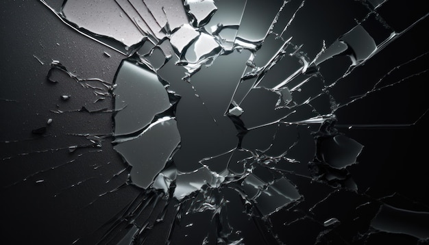 Photorealistic 3d render of cracked glass on the black background cinematic light