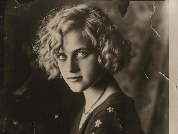 Фотореалистичная взрослая белая женщина со светлыми вьющимися волосами винтажная иллюстрация