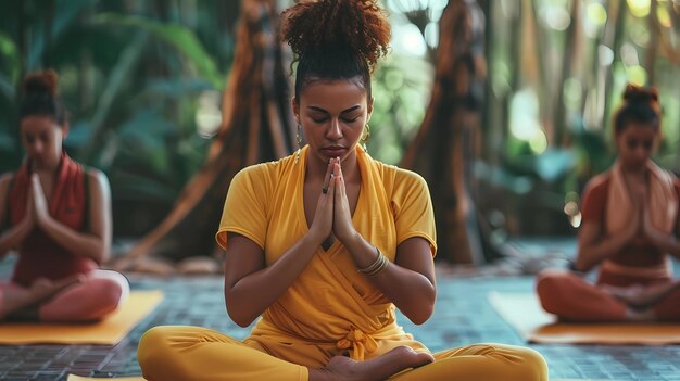 Foto immagine fotorealista dell'ia dello yoga femminile