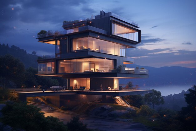 An Photorealistic Architecture Modern Masterpiece at Dusk