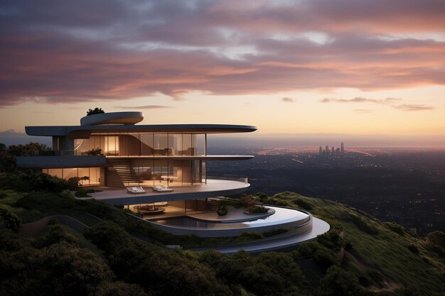 An Photorealistic Architecture Modern Masterpiece at Dusk