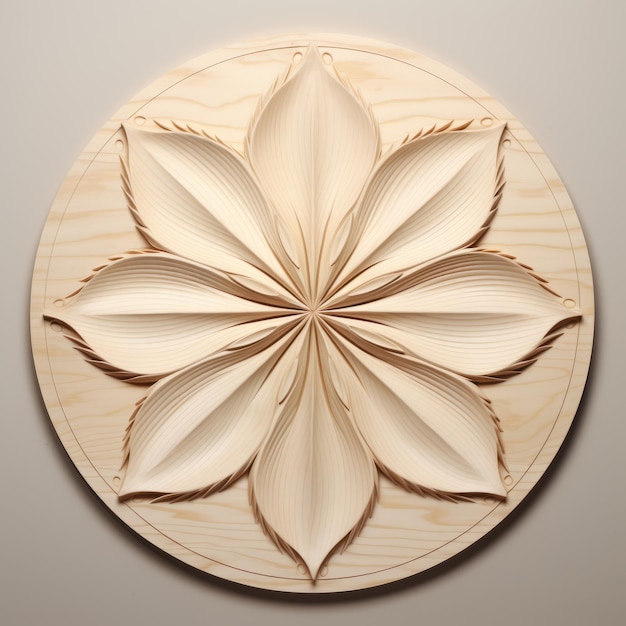 Photorealistic Basswood Sculpture With Symmetrical Floral Design