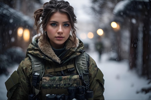 Photorealistic beautiful army girl