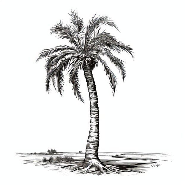 Photorealistic Black And White Palm Tree Sketch