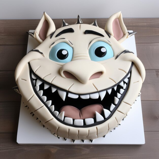 Photorealistic Cartoon Head With Teeth On Cake