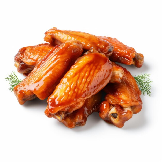 Photorealistic Chicken Wings With Dill Sauce On White Background