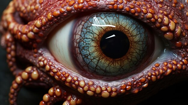 Photo photorealistic closeup eye with octopus national geographic style