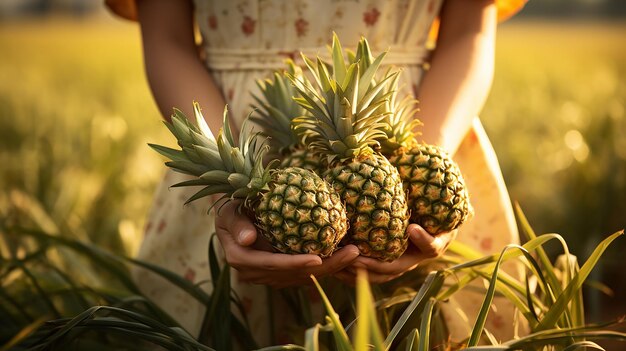 Photo photorealistic closeup womans hands holding a set of fruits