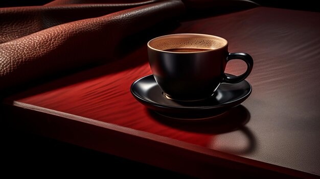 Photo photorealistic coffee cup on leather table timeless beauty in urban aesthetics