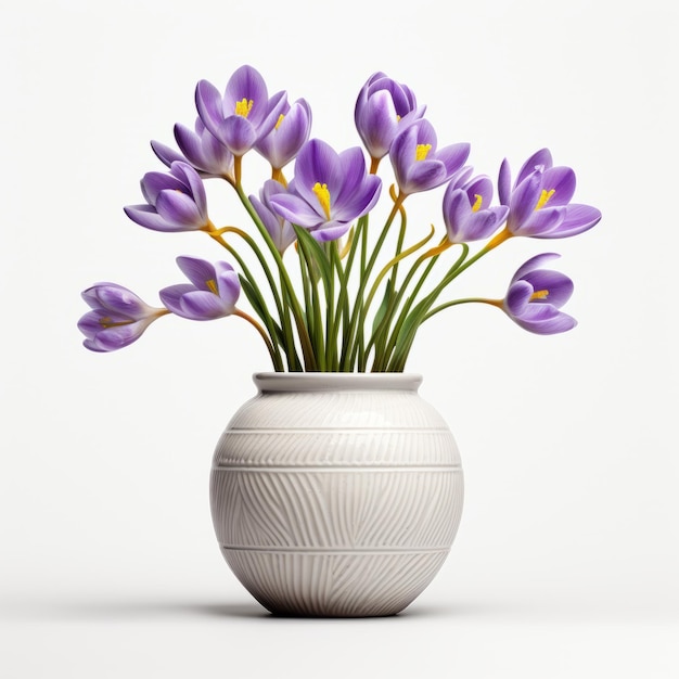 Photorealistic Crocus In Modern Mat Ceramic Vase