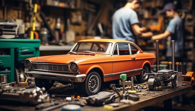 Foto servizio fotografico di diorama fotorealistico per la scena dell'officina di riparazione auto