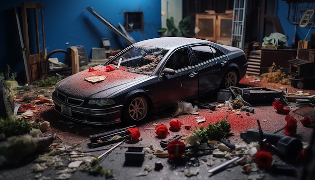 Photorealistic diorama crime scene photoshoot